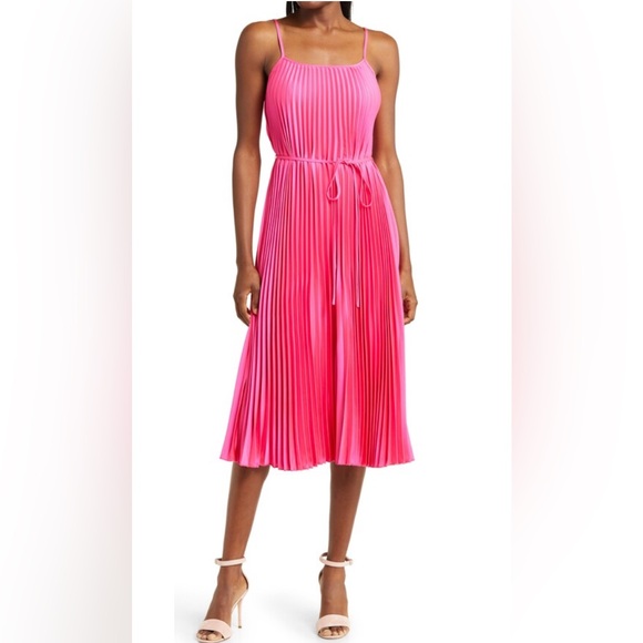 NWT - Sam Edelman Women’s Satin Effect Pleated Midi Dress - Size L - Picture 2 of 11